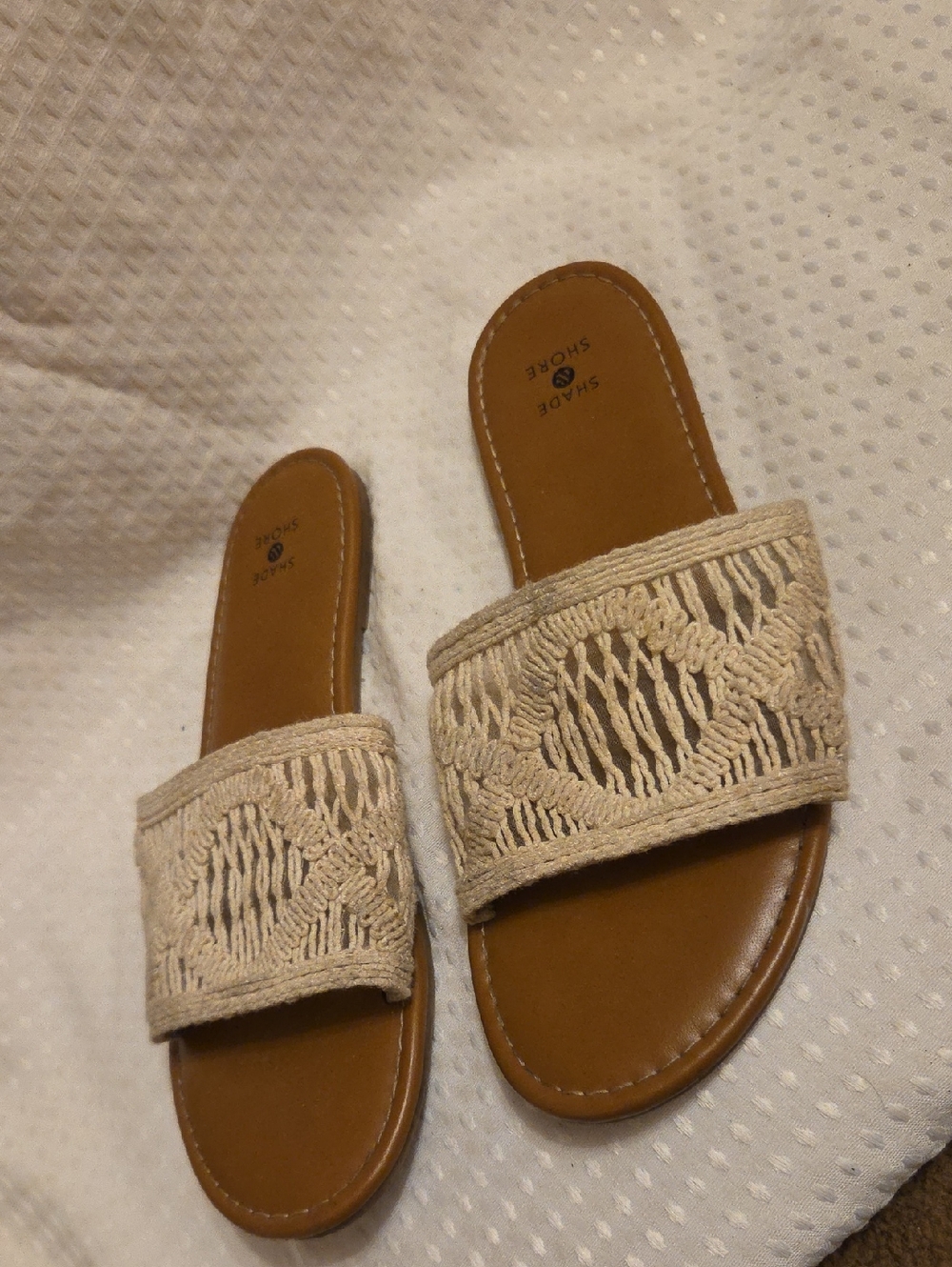 Shade & Shore Cream Macramé Slide Sandals